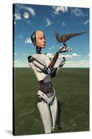 A Futuristic Android Holding a Baby Tyrannosaurus Rex in its Hands-null-Stretched Canvas