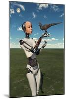 A Futuristic Android Holding a Baby Tyrannosaurus Rex in its Hands-null-Mounted Art Print