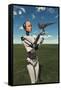 A Futuristic Android Holding a Baby Tyrannosaurus Rex in its Hands-null-Framed Stretched Canvas
