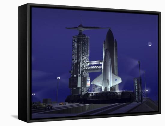 A Futuristic Space Shuttle Awaits Launch-Stocktrek Images-Framed Stretched Canvas