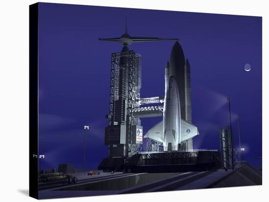A Futuristic Space Shuttle Awaits Launch-Stocktrek Images-Stretched Canvas