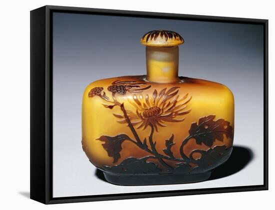 A Galle Carved, Acid-Etched and Cased Glass Flacon and Stopper with Chrysanthemum Design-Émile Gallé-Framed Stretched Canvas