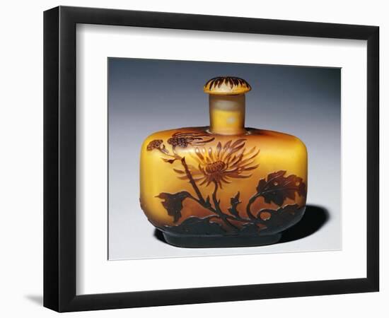 A Galle Carved, Acid-Etched and Cased Glass Flacon and Stopper with Chrysanthemum Design-Émile Gallé-Framed Giclee Print