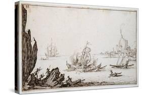 A Galley Rammed Amidships by a Man-O'-War under Sail Within Sight of Harbour, C.1617-Jacques Callot-Stretched Canvas