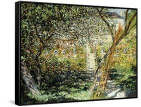 A Garden in Vetheuil-Claude Monet-Framed Stretched Canvas