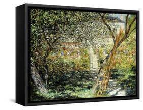 A Garden in Vetheuil-Claude Monet-Framed Stretched Canvas