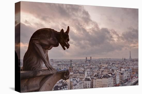 A Gargoyle on Notre Dame De Paris Cathedral Looks over the City, Paris, France, Europe-Julian Elliott-Stretched Canvas