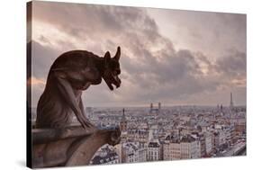 A Gargoyle on Notre Dame De Paris Cathedral Looks over the City, Paris, France, Europe-Julian Elliott-Stretched Canvas