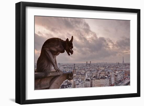 A Gargoyle on Notre Dame De Paris Cathedral Looks over the City, Paris, France, Europe-Julian Elliott-Framed Photographic Print