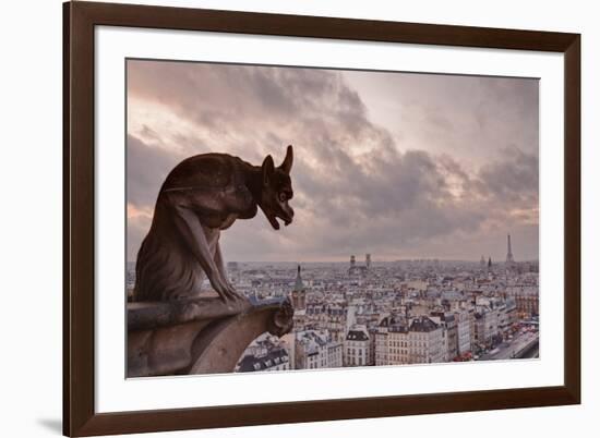 A Gargoyle on Notre Dame De Paris Cathedral Looks over the City, Paris, France, Europe-Julian Elliott-Framed Photographic Print