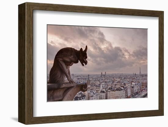 A Gargoyle on Notre Dame De Paris Cathedral Looks over the City, Paris, France, Europe-Julian Elliott-Framed Photographic Print