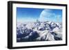 A Gas Giant Rises in the Distance over a Massive Slumbering Volcano-null-Framed Premium Giclee Print