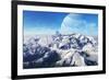 A Gas Giant Rises in the Distance over a Massive Slumbering Volcano-null-Framed Art Print