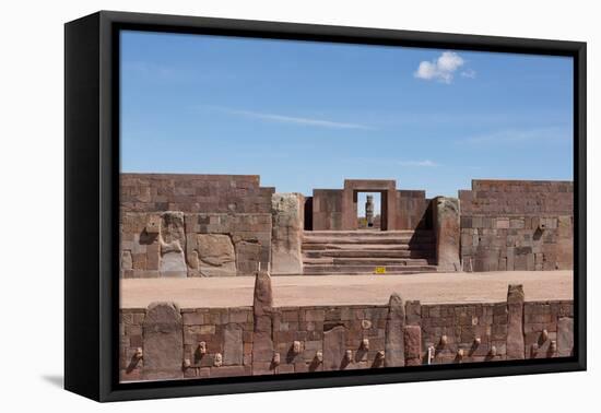 A Gate with a Sculpted Figure and the Temple of Kalasasaya-Alex Saberi-Framed Stretched Canvas