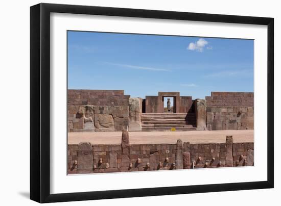 A Gate with a Sculpted Figure and the Temple of Kalasasaya-Alex Saberi-Framed Premium Photographic Print