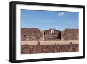 A Gate with a Sculpted Figure and the Temple of Kalasasaya-Alex Saberi-Framed Premium Photographic Print