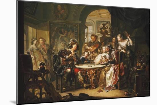 A Gentleman cheating at Cards with an elderly Lady in a sumptous Interior-Johann Georg Platzer-Mounted Giclee Print