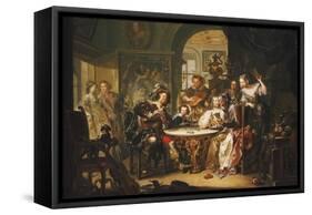 A Gentleman cheating at Cards with an elderly Lady in a sumptous Interior-Johann Georg Platzer-Framed Stretched Canvas