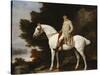 A Gentleman on a Grey Horse in a Rocky Wooded Landscape-George Stubbs-Stretched Canvas