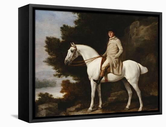 A Gentleman on a Grey Horse in a Rocky Wooded Landscape-George Stubbs-Framed Stretched Canvas