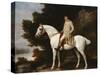 A Gentleman on a Grey Horse in a Rocky Wooded Landscape-George Stubbs-Stretched Canvas