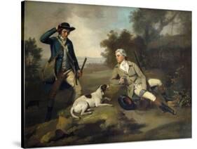 A Gentleman Reclining with a Gun and Dog and his Gamekeeper Standing Nearby-Henry Walton-Stretched Canvas