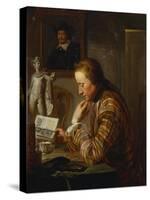 A Gentleman Seated at a Table Reading by Candlelight-Cornelius Troost (Circle of)-Stretched Canvas