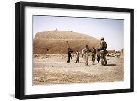 A Georgian Army Soldier Interacts with Afghan Children-null-Framed Photographic Print