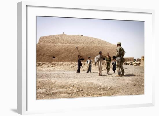 A Georgian Army Soldier Interacts with Afghan Children-null-Framed Photographic Print