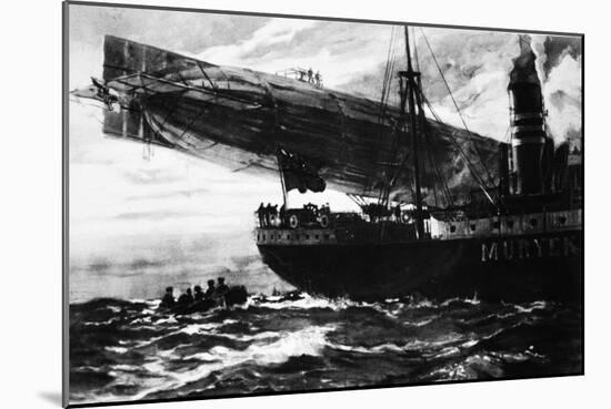 A German Airship Commencing a Raid: Holding Up a Neutral Ship, from 'The Illustrated War News'-null-Mounted Giclee Print