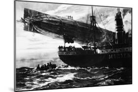 A German Airship Commencing a Raid: Holding Up a Neutral Ship, from 'The Illustrated War News'-null-Mounted Giclee Print