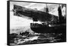 A German Airship Commencing a Raid: Holding Up a Neutral Ship, from 'The Illustrated War News'-null-Framed Stretched Canvas