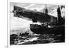 A German Airship Commencing a Raid: Holding Up a Neutral Ship, from 'The Illustrated War News'-null-Framed Giclee Print