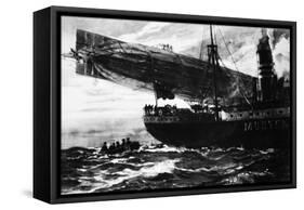 A German Airship Commencing a Raid: Holding Up a Neutral Ship, from 'The Illustrated War News'-null-Framed Stretched Canvas