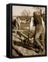 A German Farmer at Work-German photographer-Framed Stretched Canvas