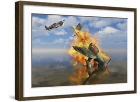 A German Ju-87 Stuka Dive Bomber Shot Down by a British Spitfire-Stocktrek Images-Framed Art Print