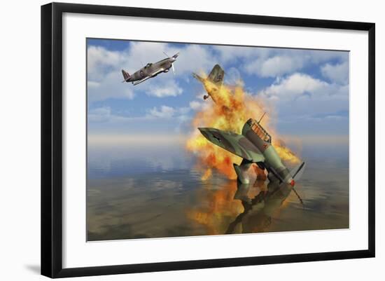 A German Ju-87 Stuka Dive Bomber Shot Down by a British Spitfire-Stocktrek Images-Framed Art Print