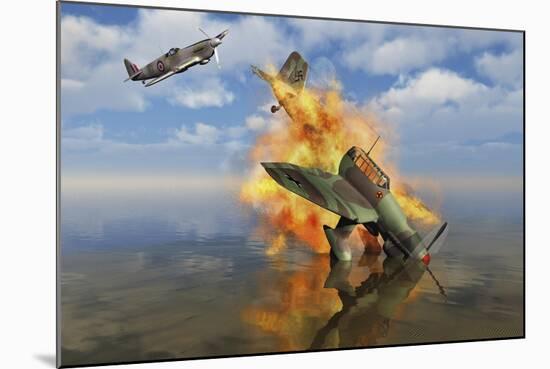 A German Ju-87 Stuka Dive Bomber Shot Down by a British Spitfire-Stocktrek Images-Mounted Art Print