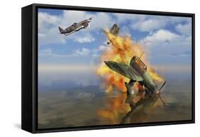 A German Ju-87 Stuka Dive Bomber Shot Down by a British Spitfire-Stocktrek Images-Framed Stretched Canvas