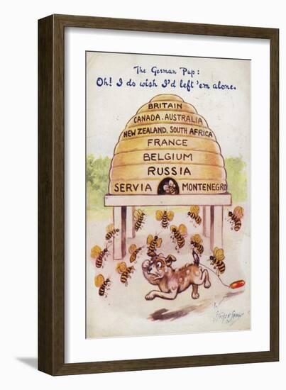 A German Puppy Being Stung by Allied Bees-null-Framed Giclee Print