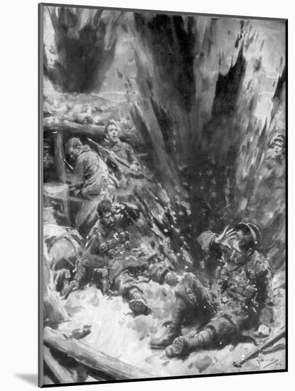 A German Shell Explodes in a British Trench, 1914,-Arthur C Michael-Mounted Giclee Print
