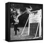 A German Shepherd Police Dog Jumping a Hurdle During a Training Session-null-Framed Stretched Canvas