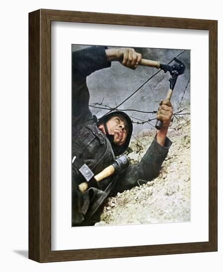 A German Soldier Cutting Through Barbed Wire During an Assalt, 1942-null-Framed Giclee Print