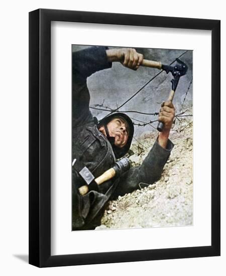 A German Soldier Cutting Through Barbed Wire During an Assalt, 1942-null-Framed Giclee Print