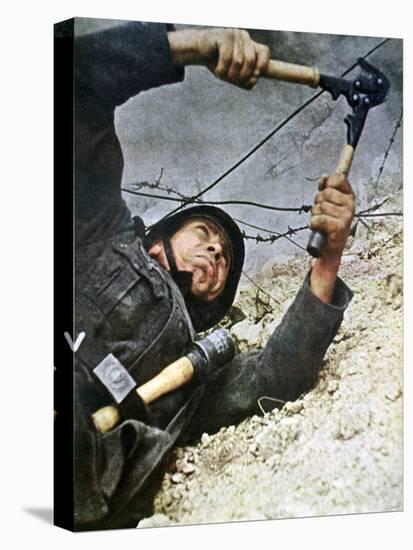 A German Soldier Cutting Through Barbed Wire During an Assalt, 1942-null-Stretched Canvas