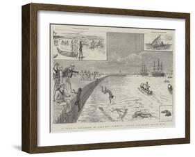 A German Squadron in Colombo Harbour, Ceylon, Cingalese Diving-Boys-null-Framed Giclee Print