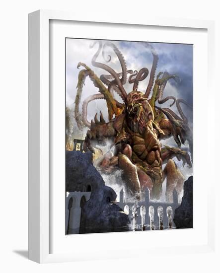 A Giant Kraken Emerging Out of the Ocean-Stocktrek Images-Framed Art Print