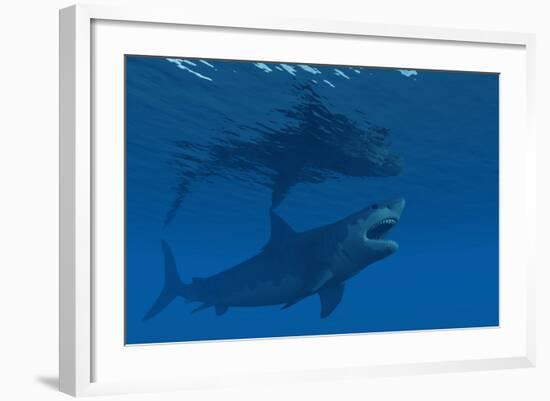 A Giant Megalodon Shark During the Cenozoic Era of Time-Stocktrek Images-Framed Art Print