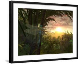 A Giant Meganeura with a 30-Inch Wingspan Witnesses a Sunrise-Stocktrek Images-Framed Photographic Print