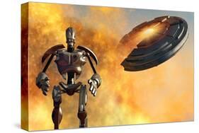 A Giant Robot and Ufo on the Attack-null-Stretched Canvas